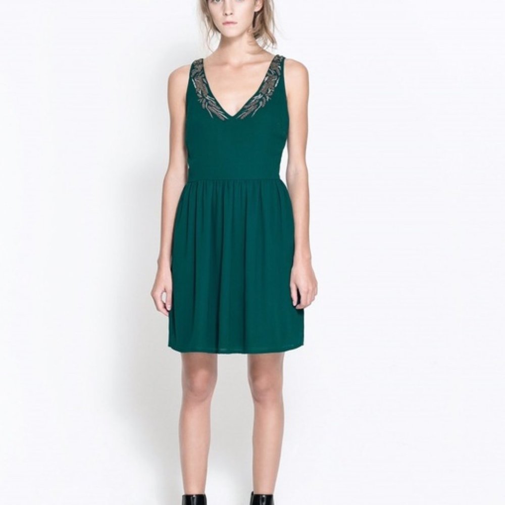 Zara Trf Emerald Embellished Dress Size La…